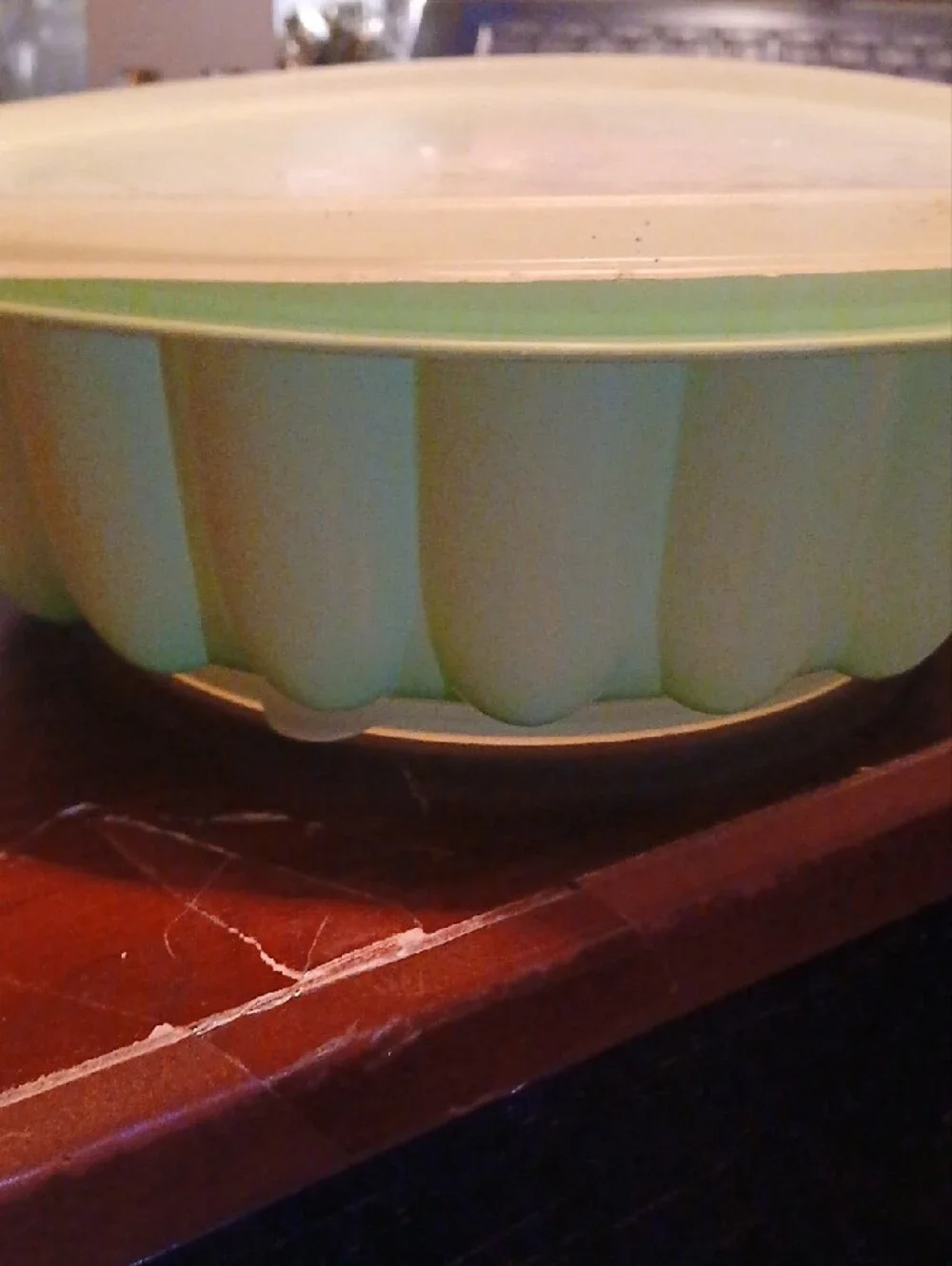 Green Plastic Jello Mold with Lid